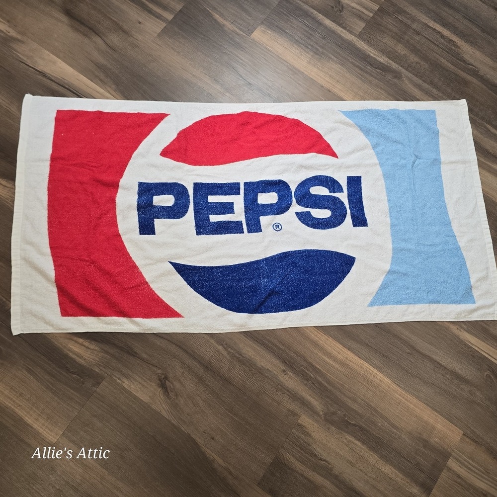 Vintage Pepsi Cola Beach Towel Cotton Red Blue White Logo 56x29